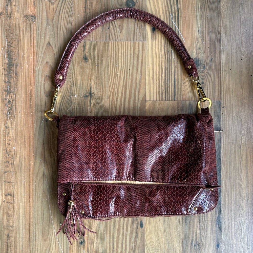 JM faux snakeskin fold over bag